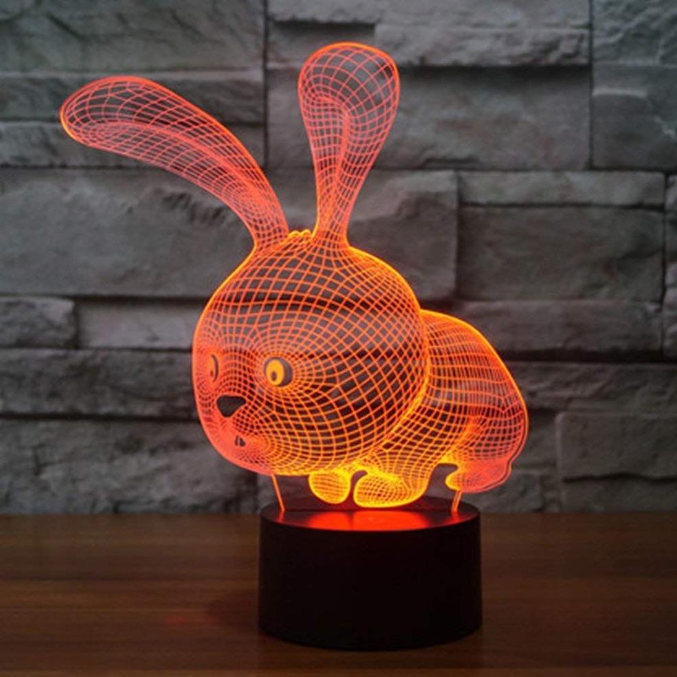 3D Cartoon Rabbit Night Light Touch Table Desk Optical Illusion Lamps Changing Lights Home Decoration Xmas Birthday Gift316c