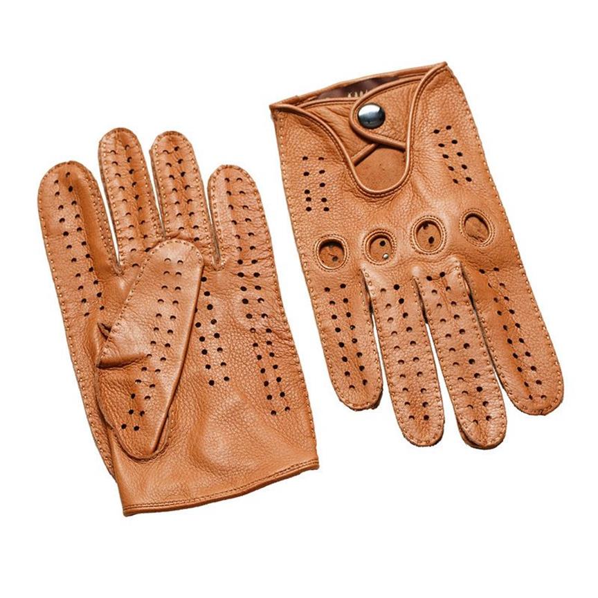 Nouvelle arrivée Luxury Mens Gants en cuir authentiques Gants de la peau de mouton Gants de mode noirs Gants de conduite respirante pour les mitaines mâles Y2001282N