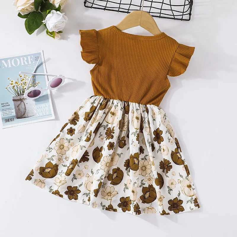 Girl's Dresses Baby Girl Dress Korean Style Summer Short Sleeve Floral Kids Princess DressesL231222