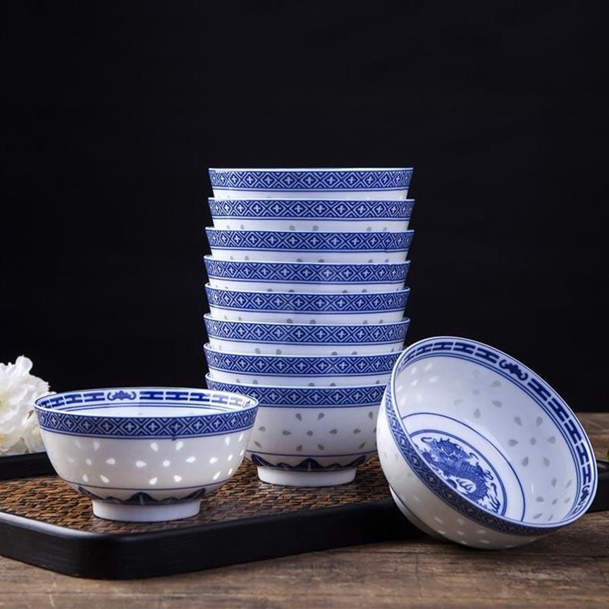4 5 tum Rice Bowl Jingdezhen Blue and White Porslin Tabell Provse Kinesiska Dragon Dinnerware Ceramic Ramen Soup Bowls Holder319G