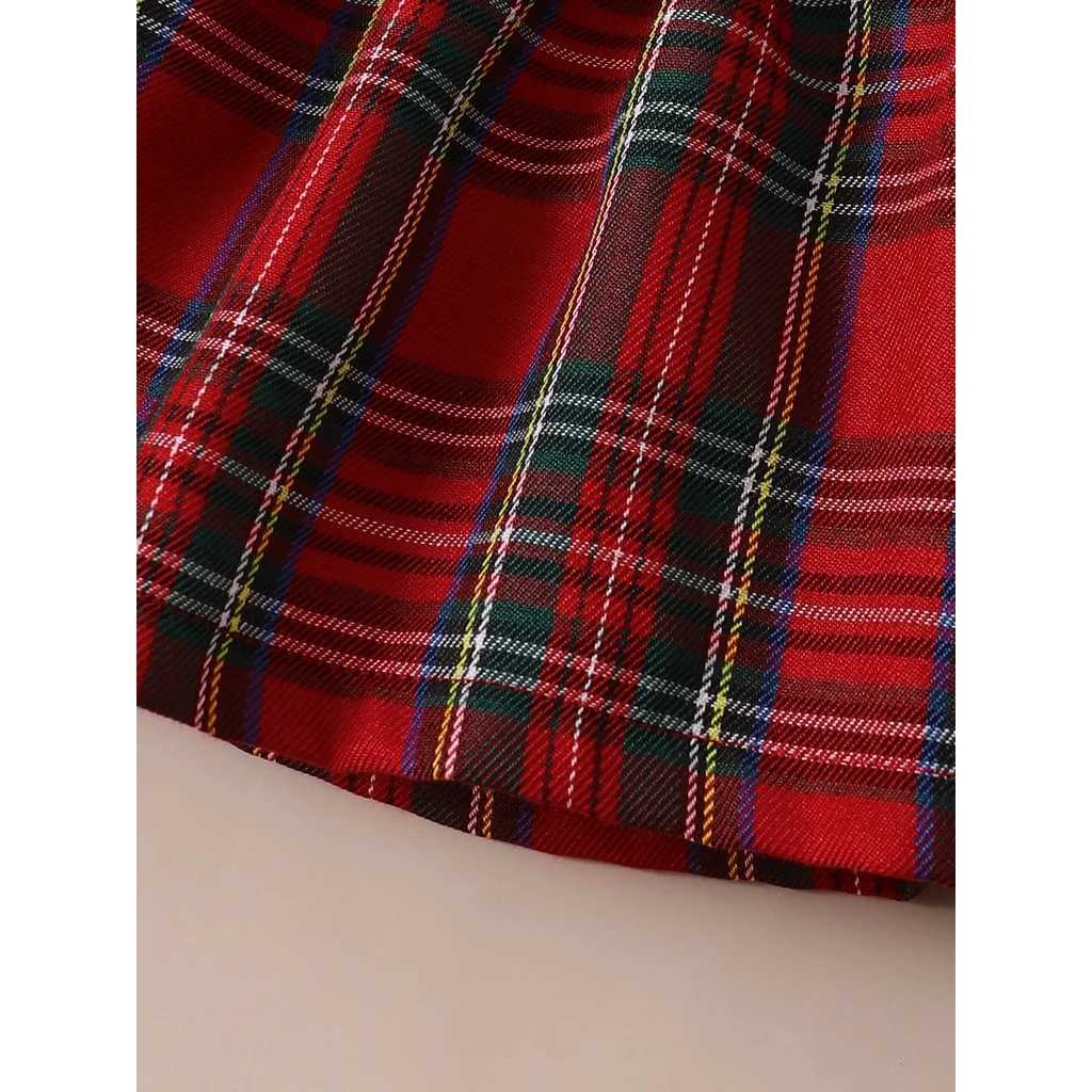 Robes de fille robe de fête de Noël pendant 0-3 ans bébé fille en arrière simple en dentelle blanche rouge à plaid rond