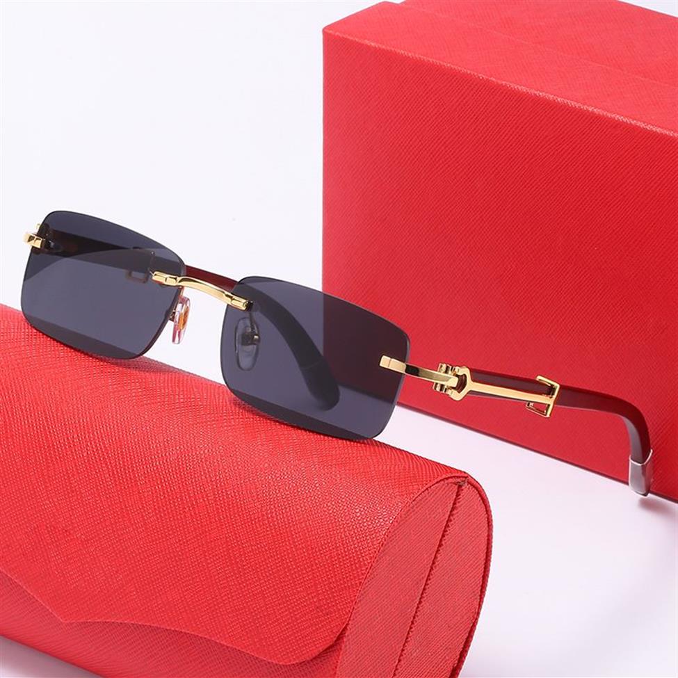 Designer Sunglasses Mens Womens Polarized uv Protection Eyeglasses Square Rimless Gold Alloy Goggle Buffalo Horn Sunglasses For Wo212y
