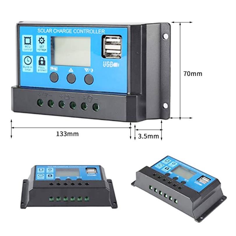 10A 20A 30A 태양열 충전기 컨트롤러 태양 전지 패널 배터리 LCD 듀얼 USB 포트 디스플레이가있는 지능형 레귤레이터 12V 24V263Y