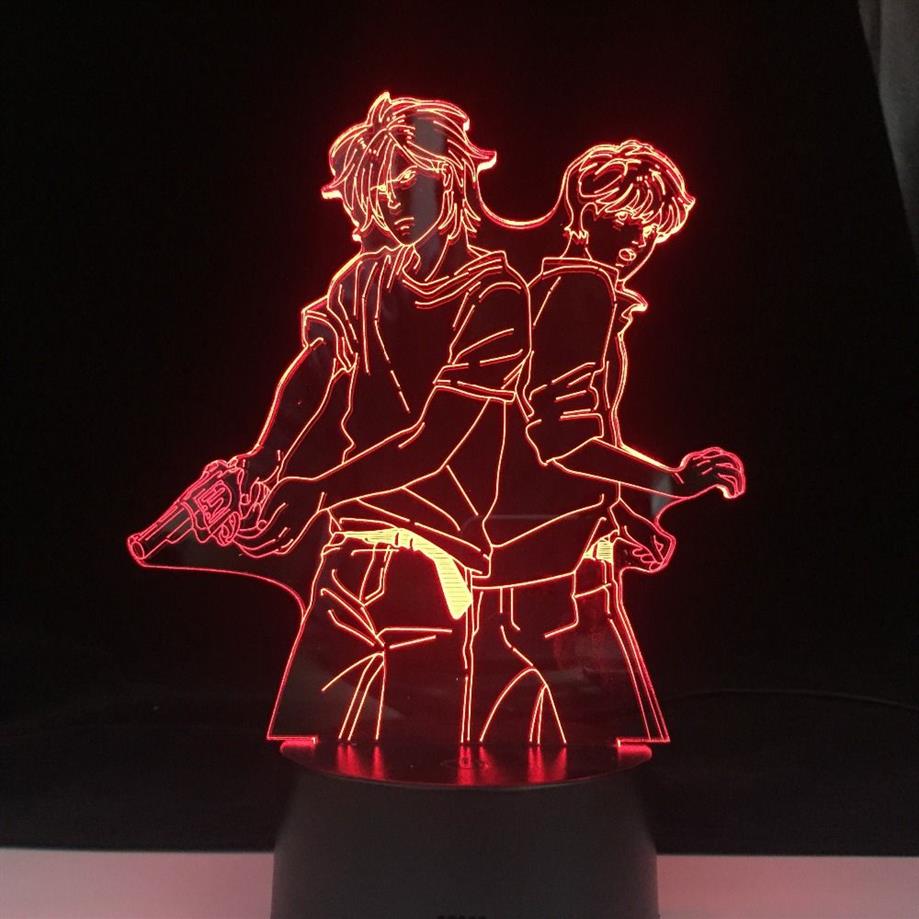 Ash Lynx och Eiji Okumura LED 3D anime lampa banan fisk 3d led 7 färger ljus japansk anime touch fjärrkontroll basbord lampan298t