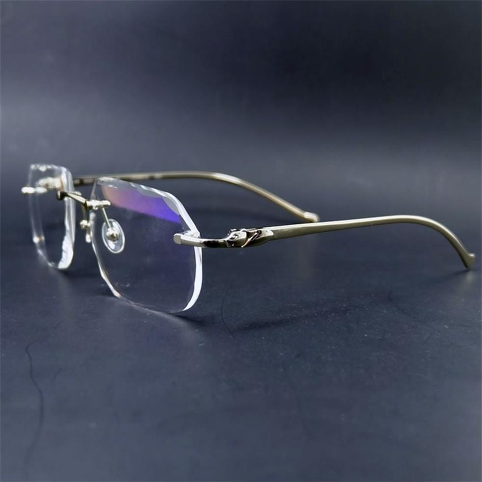 Diamond Cut Gereeglasses Frame Clear Carter Rimless Eye Glasses Frame för män och kvinnor Lyxiga glasögon Oculos EE Gau37f