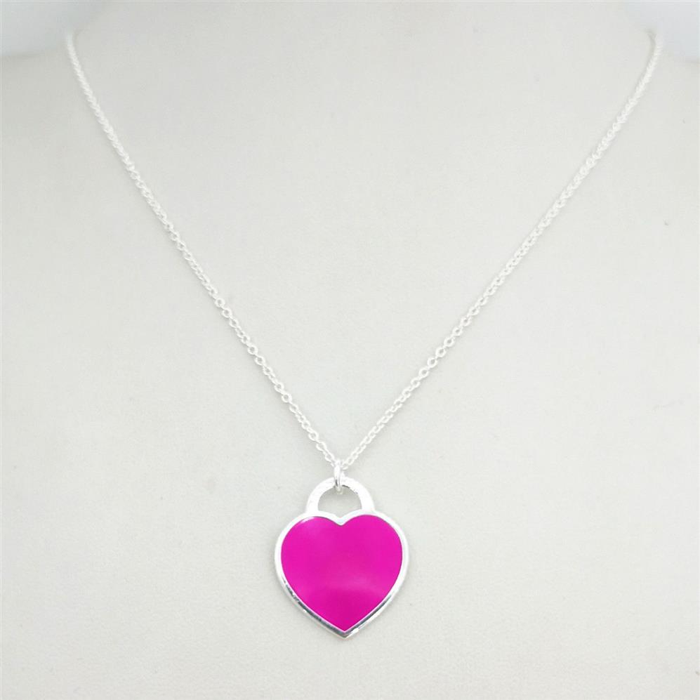 New Women's S925 Sterling Silver Purple Enamel Heart-shaped Silver Pendant Necklace Jewelry Couple Holiday Gift Q0127261r