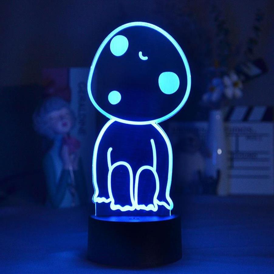 Night Lights Anime Princess Mononoke Hime Figure Kodama 3D Lamps LED Neon Lovely Gifts RGB Bedroom Bedside Table Desk Decoration237L