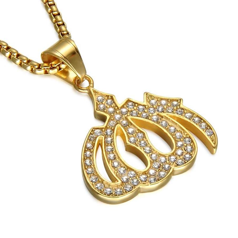 Collier pendentif brillant CZ Islam Femelle Collier musulman en acier inoxydable pour hommes Femmes Régimes religieux Colliers Gift 2768