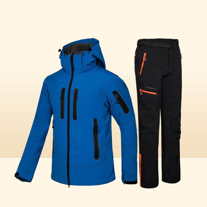 Giacca e pantaloni softshell in pile da uomo Giacca invernale da trekking calda impermeabile Set da campeggio all'aperto Pesca Caccia Trekking Tuta da sci1945444