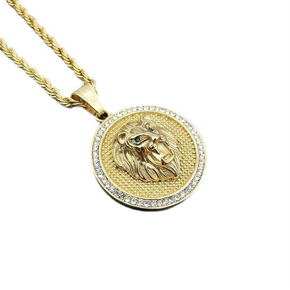 Micro Paled CZ Stone Iced Out Bling Lion Pendant Halsband 316L Rostfritt stål Män Hip Hop Rock -smycken med 24 Gold Chain N236I