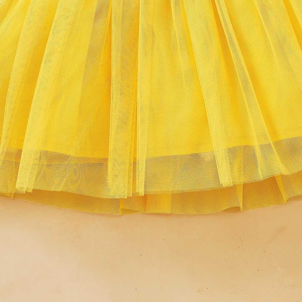 Vestidos de menina 1-3 anos de menina menina para criança vestido princesa garotas infantis de manga longa Tule amarelo Totchwork Dress Sweet Spring Party Festumesl231222