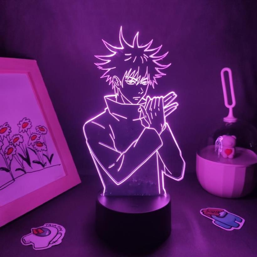 Lumières nocturnes Jujutsu Kaisen Anime Figure Megumi Fushiguro 3d LED lampe RGB Néon Table de table de table de bureau