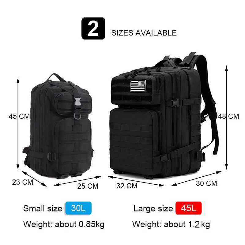 Outdoor Bags 30L/45L Camping Hunting Backpack Men Women Military Tactical Rucksack 3P Army Molle Assault Bag Waterproof Travel Hiking BagsL231222