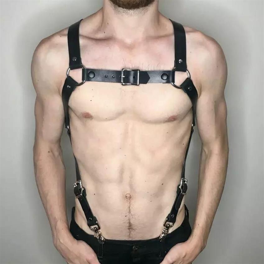 Punk Leather Bra Harness Men Sexy Erotico Belt Body Bondage Harajuku Gothic Suspenders Male Lingerie Shoulder Straps213n