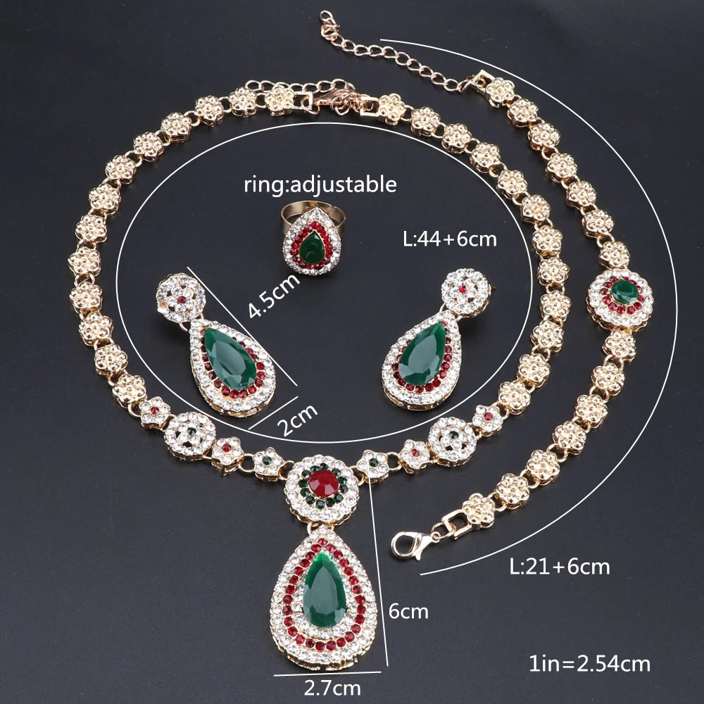 DONNE DONNE MADERE BRIDAL Crystal Gold Colore Green Zircone Party Party Collana Bracciale Earing Anello Regali Anniversario Set di gioielli