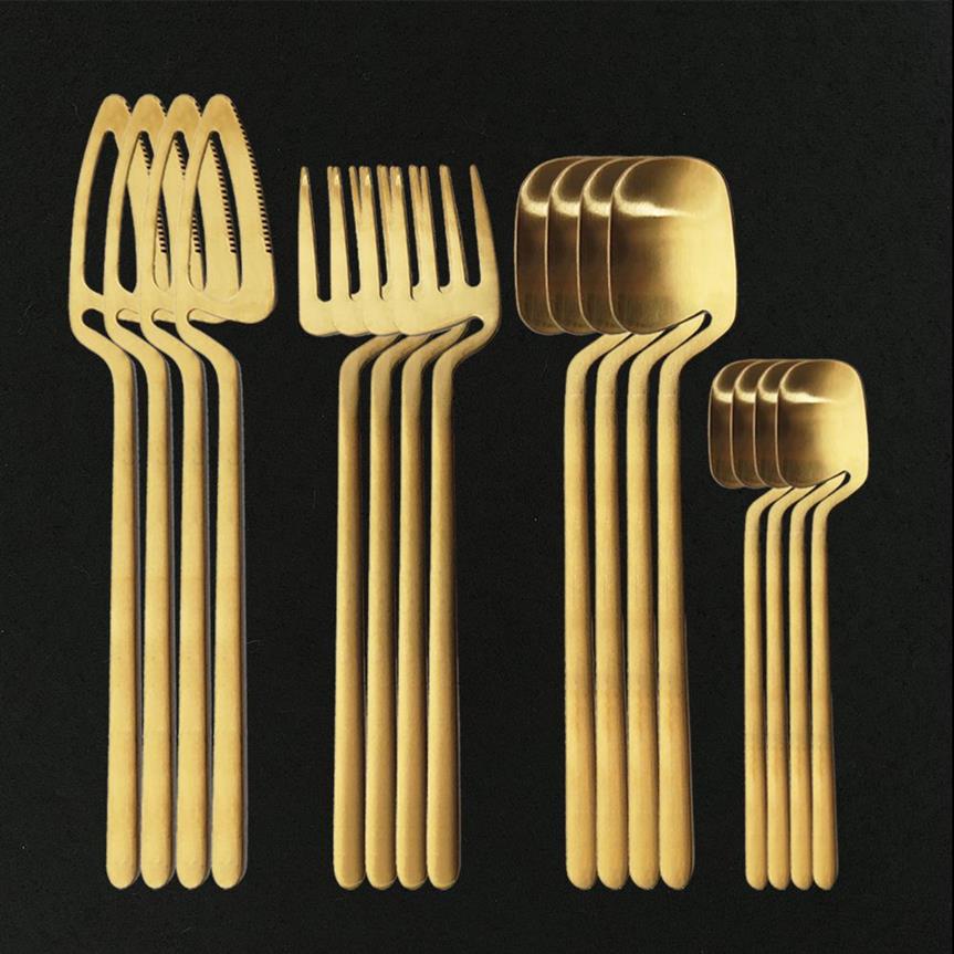 Gold Dinnerware Flatware Set 18 10 roestvrijstalen feest Lnife vork lepel bestek set keuken zilverwerk servies set y1126268e