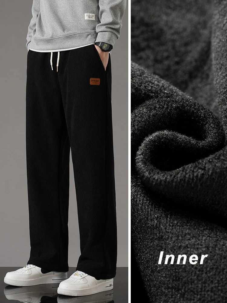 Men's Pants 2023 Winter Corduroy Sweatpants Men Drawstring Fleece Lined Thick Warm Wide Leg Straight Casual Pants Male Loose Trousers J231222