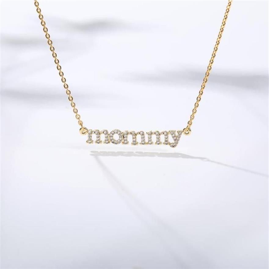 Nieuwe gepersonaliseerde mama -brief zirkon ketting hanger voor vrouwen kristal choker keten sieraden moederdag verjaardag gif276i