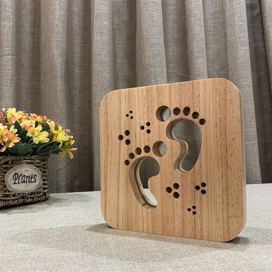 Creative Wood Footprint Night Lights LED Table Night Lamp Wooden Desk Lamp Atmosphere Lamp Novelty Lighting278K