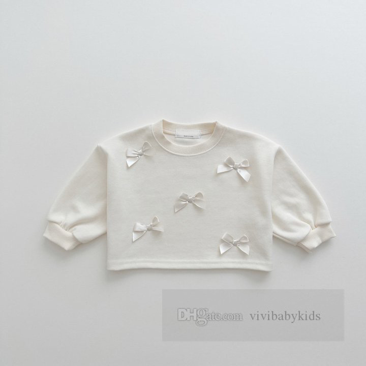 Sweet Ribbon Girls Sweatshirt Applique Kids Rouns Collier à manches longues Pullover 2024 Spring Children Cotton Casual Cashing Tops Z6227