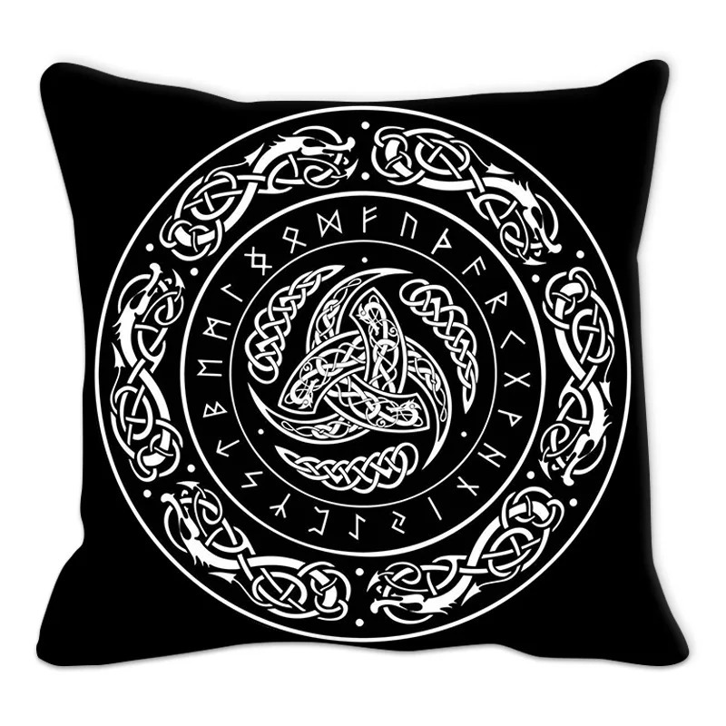 45x45cm svart vit geometri kudde täcker viking talisman pillowcover soffa kuddar dekorativa kast heminredning kuddväska 231221