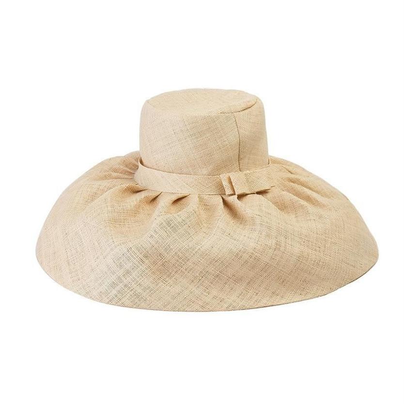 Szerokie brzegowe czapki retro hepburn styl raffia tkanina łuk Big Top Hat Ladies Catwalk Fashion Party Straw Hatwide295k