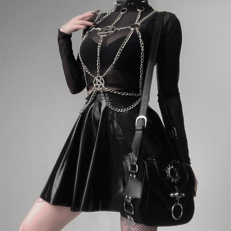 Cinture da donna sexy bretelle alla cintura a catena in lega toracica gotica harajuku pentagrammi catene patchwork cabla