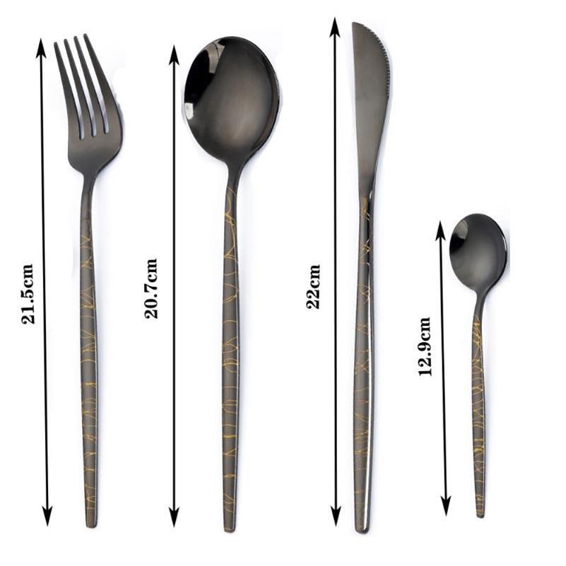 Zestawy zastawy obiadowej 18 10 Zestaw stali nierdzewnej Czarne złote sztućce łyżka widelec lnife Western Cutleri Silverware Supplies333L