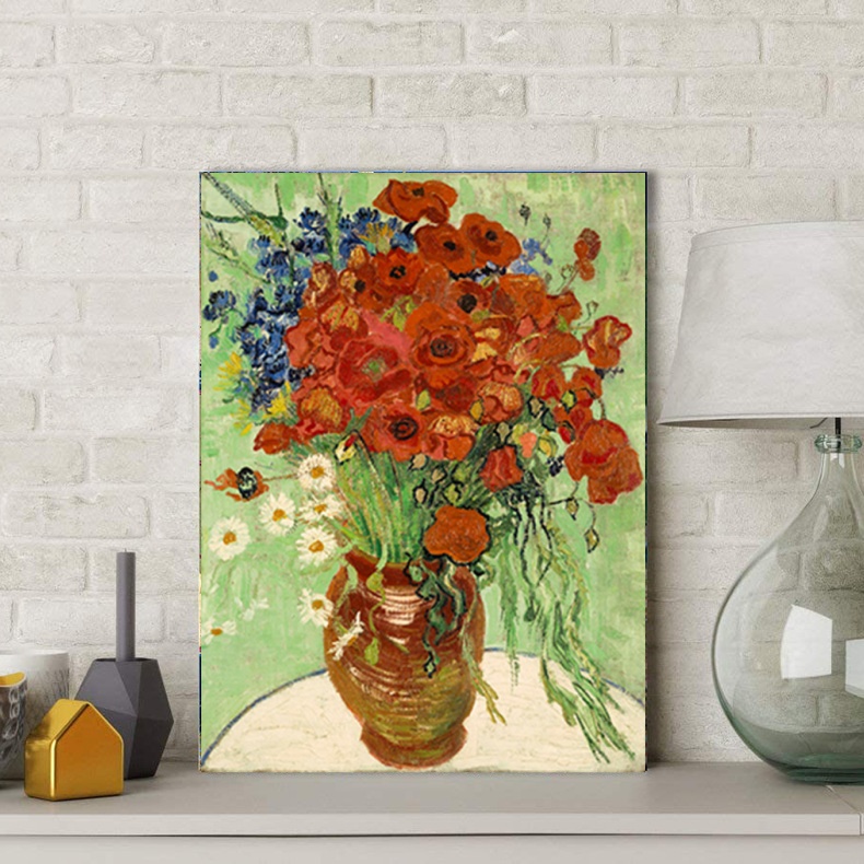 Art Abstract Flowers Canvas Prints Wall Art Vase with Fifteen Sunflowers by Van Gogh Classic Oil Paintings Reproduction for Home Decor Modern Stretched