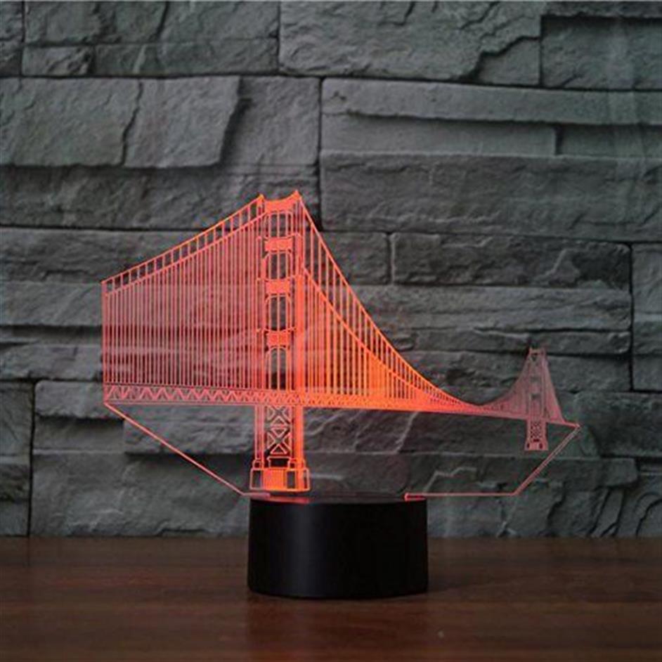 3D Golden Gate Bridge Night Light Touch Table Optical Illusion Lamps Changing Lights Home Decoration Xmas Födelsedag GI249S