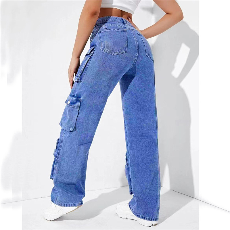 2024 jeans de grife para mulheres azuis de cintura alta plus size 3xl calça jeans bolsões vintage calças de streetwear de rua de streetwear de streetwear.