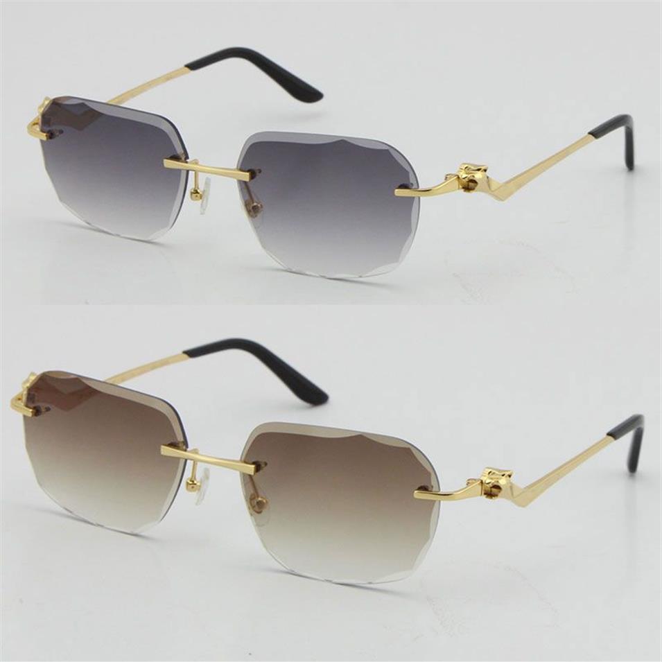 2021 Randless Fashion Leopard -Serie Gold 18K Sonnenbrille Metallfahrgläser Hochwertiger Designer UV400 3 0 Dicke Frameless 279p