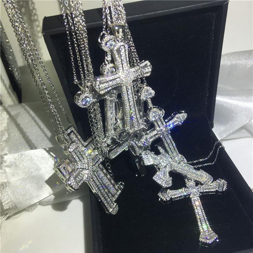 Vecalon Handmade Hiphop Big Cross Pendant 925 Sterling Silver Cz Stone Vintage Pendant Collier pour femmes Bijoux de mariage des hommes 343l