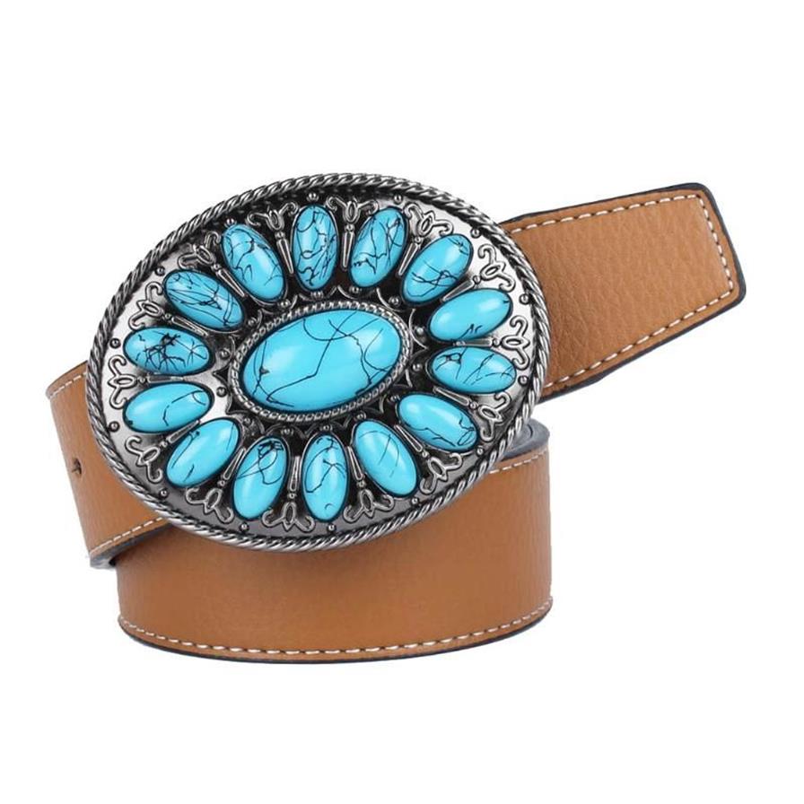 Riemen cowboygordel western leer met Boheemse faux turquoise buckle black bruin325c