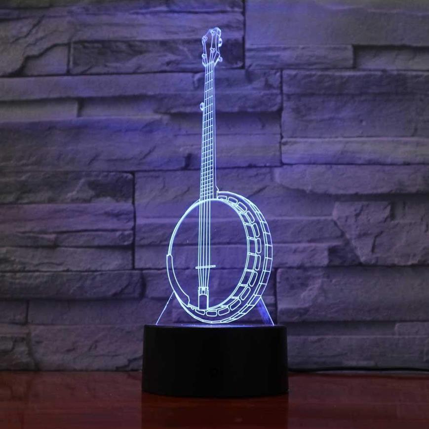 3D LED Creative Banjo Night Light Touch Table Bureau Optical Illusion Lampes 7 Couleurs Lights Home Decoration Noël anniversaire GI339U