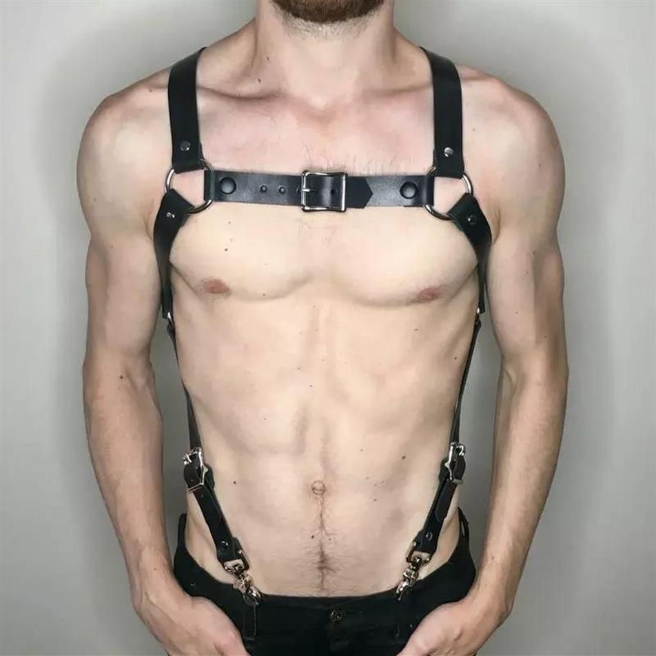 Punk Leather Bra Harness Men Sexy Erotico Belt Body Bondage Harajuku Gothic Suspenders Male Lingerie Shoulder Straps222Z