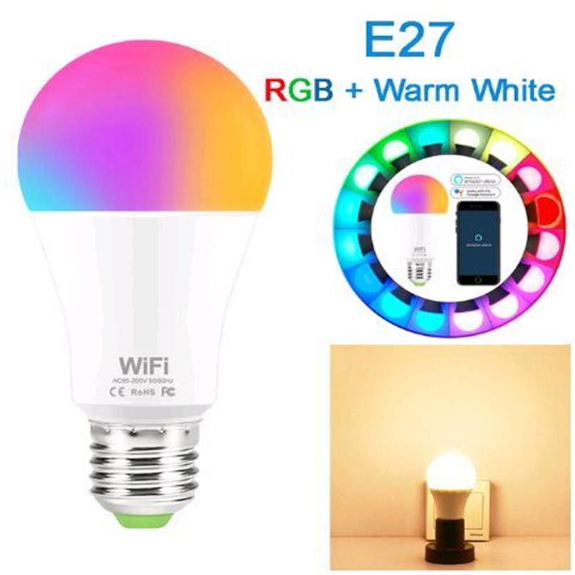 15W WiFi Smart Light Bulb RGB White Magic Lamdimmable LED E27 B22 WiFi -bollen compatibel met Amazon Alexa Google Home Smartphone259J