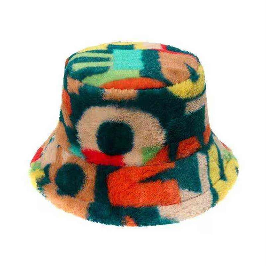 Harajuku Bucket Hat Graffiti Lettre imprimé fausse fourrure épais chapeaux d'hiver chaud pour femmes Lady Bob Panama extérieur en peluche de pêcheurs y262s