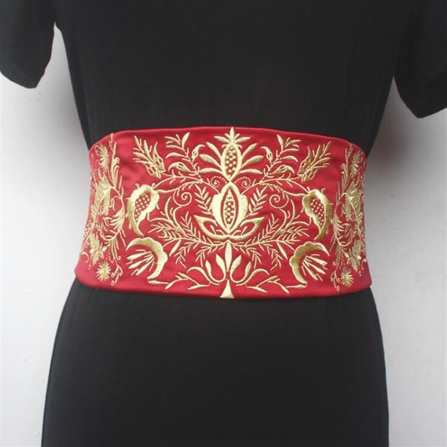 Women's runway fashion embroidery elastic satin Cummerbunds female Dress Corsets Waistband Belts decoration wide belt R1590223p