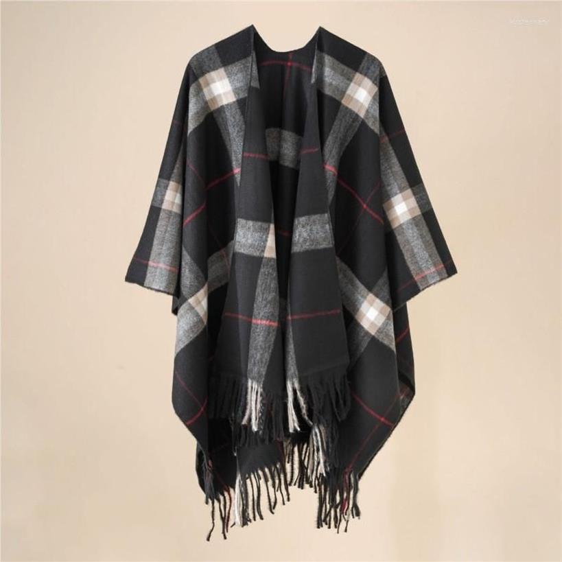 Halsdukar vårvinter kvinnor kashmir poncho sjal varm tjock halsduk kvinnlig lyx etnisk geometrisk rutig Cardigan kappa pashmina bl299k