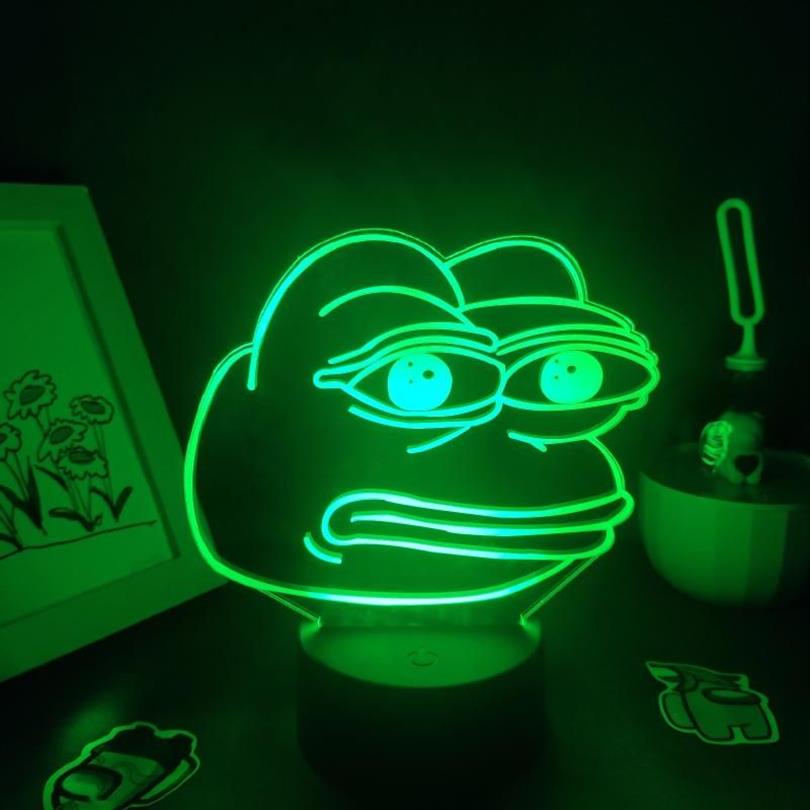 Nachtlichter süßes Tier traurige Frosch Pepe fühlt sich schlecht gut Mann 3D -LED -Neonlampen RGB Buntes Geschenk für Kinder Kinder Schlafzimmer Tisch Dekor299t