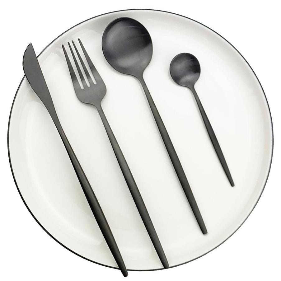 Set Black Dingeware Set 304 Couvoirs en acier inoxydable Set Lnife Fork Spoon Set Western Matte Speerware Rolware T2004212R