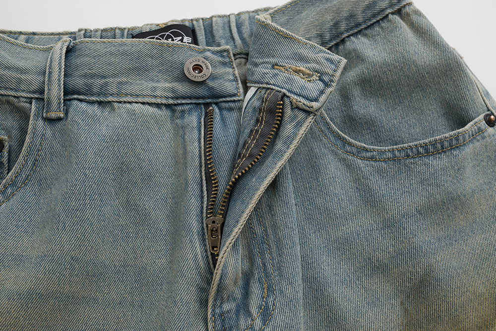 Sokak kıyafeti deliği yırtılmış yıkanmış mavi kot pantolon erkekler için düz yıpranmış vintage şık kot pantolonlar büyük boy kargolar