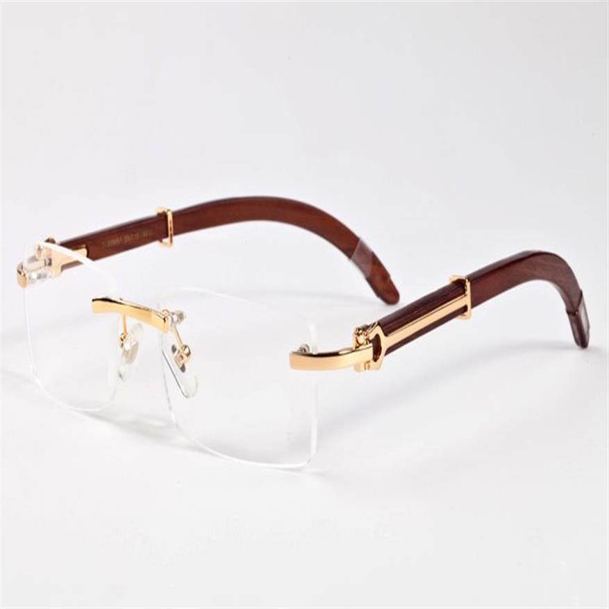 New Fashion Wood Buffalo Horn Gläser Herren Frauen Bambus Holz Sonnenbrille mit Rahmen klaren Linsen Randlessbrille mit Box Lunette332L