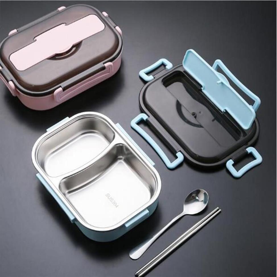 Conjuntos de utensílios de jantar 304 lanche de lancheira em aço inoxidável Compartimento de estilo japonês Bento Cozinha à prova de vazamentos de compras ecológicas para crianças226s