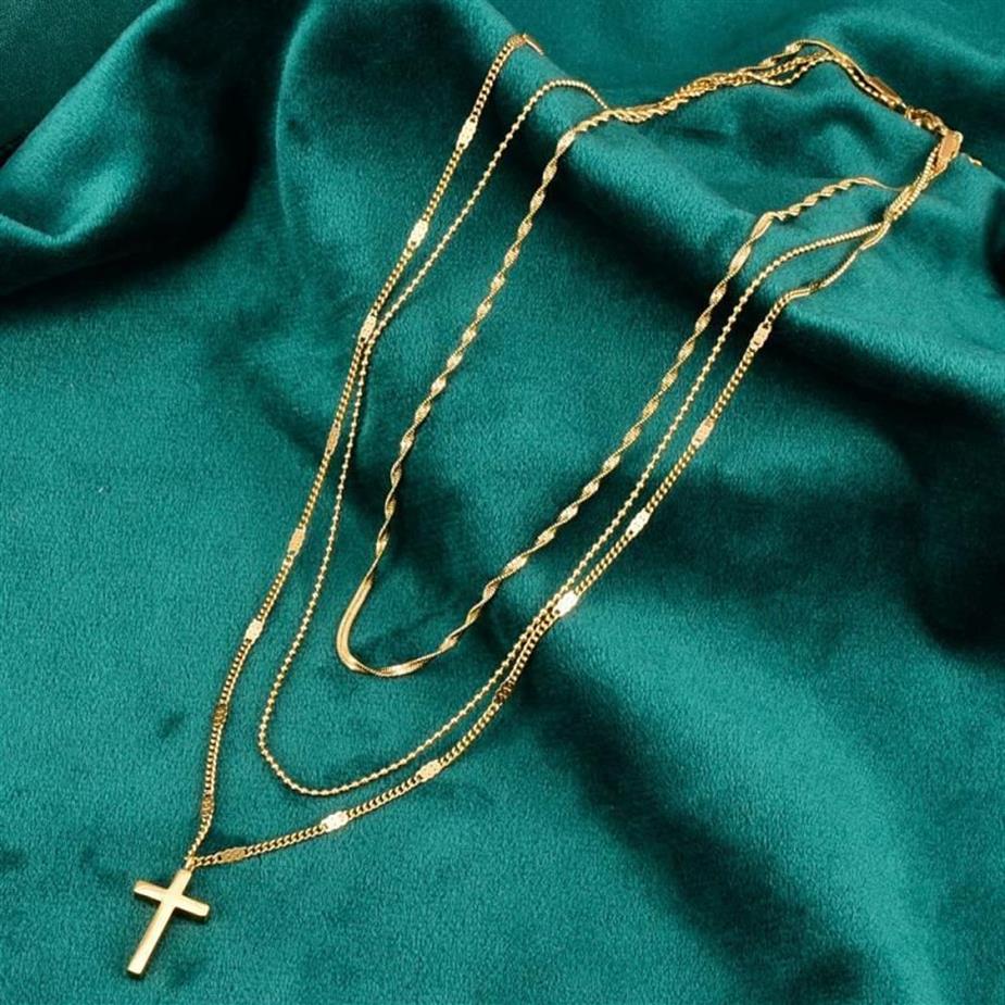 Pendant Necklaces Fashion Exquisite Multi-Layer Gold-Plated Color Cross Female Necklace High-End Party Jewelry Couple Gift315R