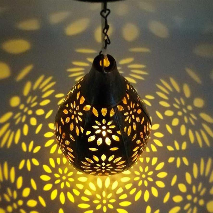 Luci notturne in ferro battuto con luce solare a pendente a goccia a goccia decorazione esterni lampada intaglio fiore a led248i