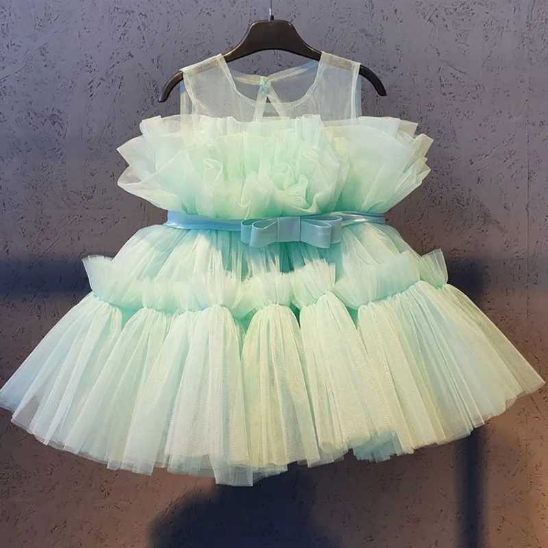 Mädchenkleider Baby Girls Tüll Prinzessin Kleid Blume elegant 1st Taufe Geburtstag Party Ball Kleid ärmellose Kinder Hochzeit Abend formelle Kleider 231222