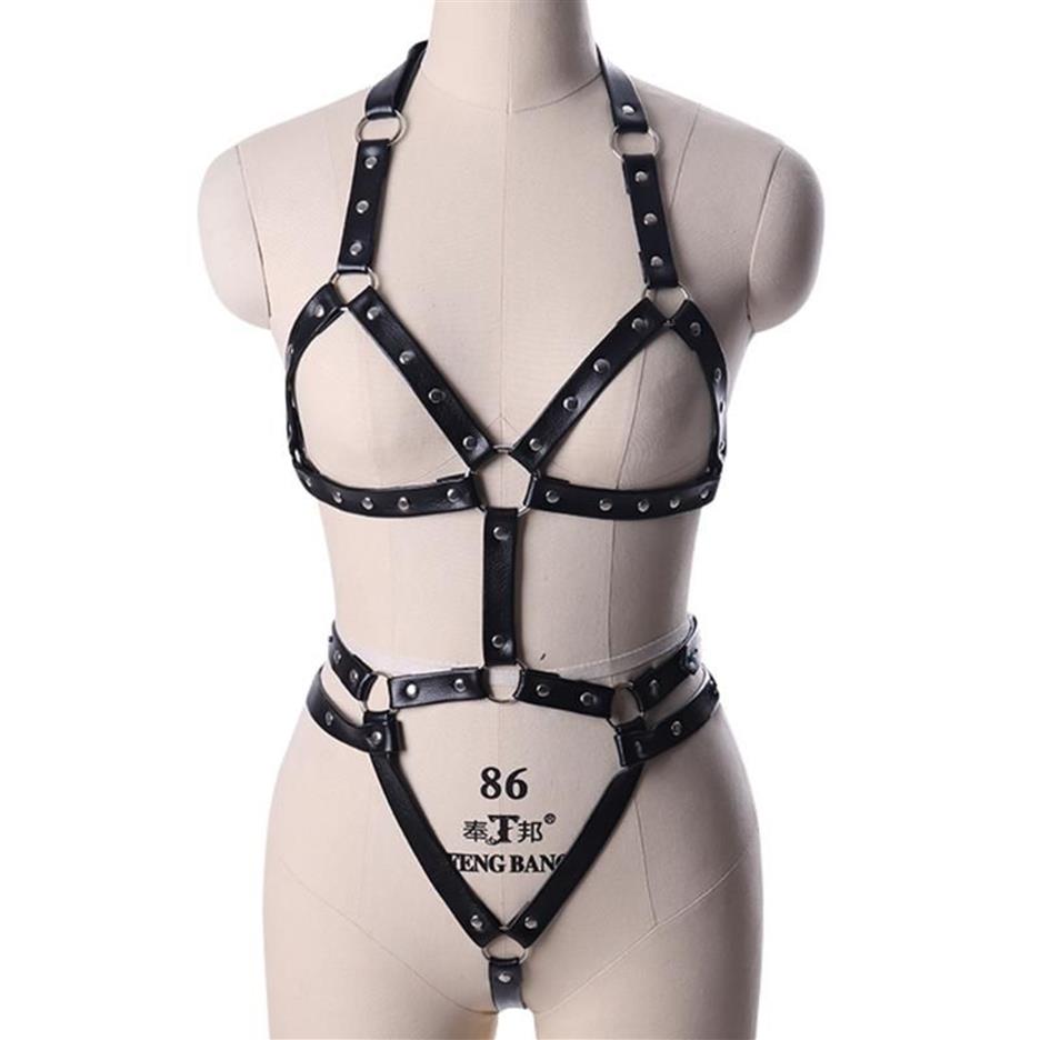 Pasy BDSM Regulowany ręcznie robany pu bandaż seksowna klatka piersiowa Kamektowa Kobieta skórzany pasek gotycki pasek podwiązki erotyczny bieliznę 290b