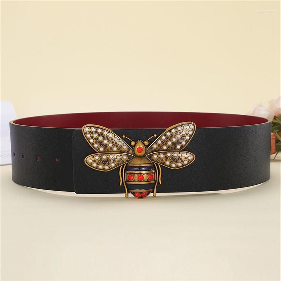 Cintura di cinghie in pelle larga donna ape con fibbia perle jeans nera rosa designer rosa designer cinturino femminile waleband327y